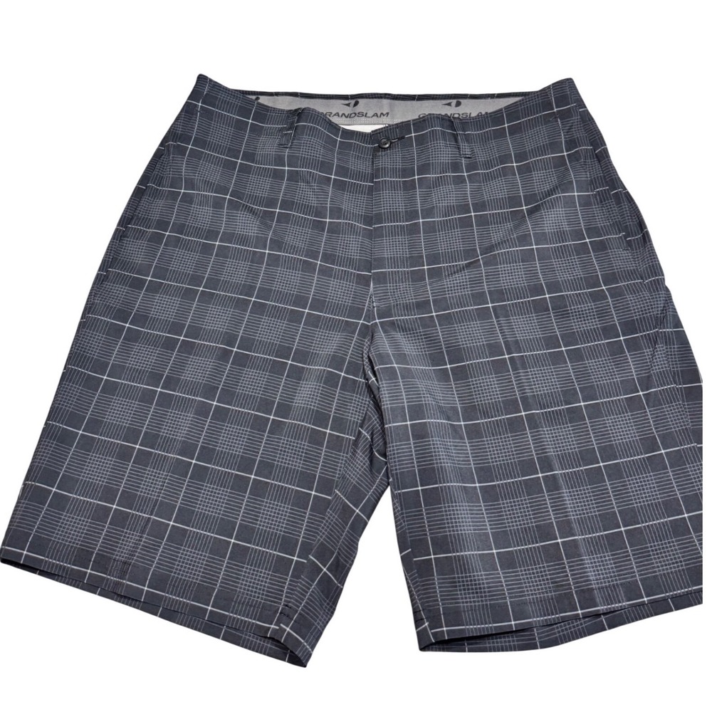Grand‎ Slam Mens 38 Black Plaid Golf Shorts Performance Activewear Summer